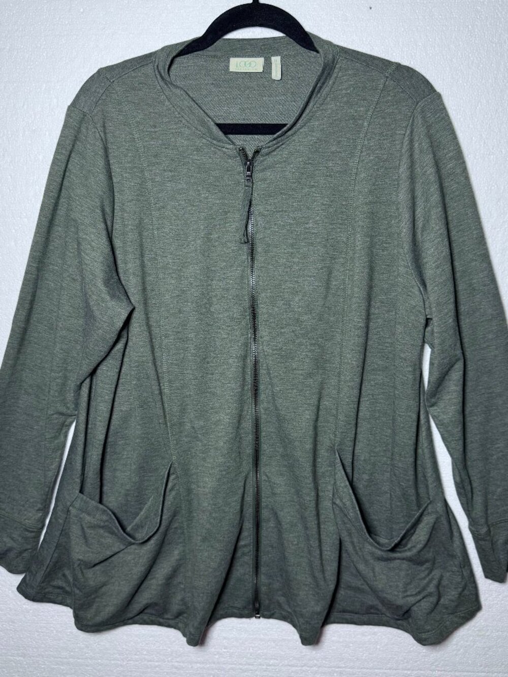 LOGO By Lori Goldstein Lounge Womens Size 1X Green Zip Up Pockets Jacket Soft